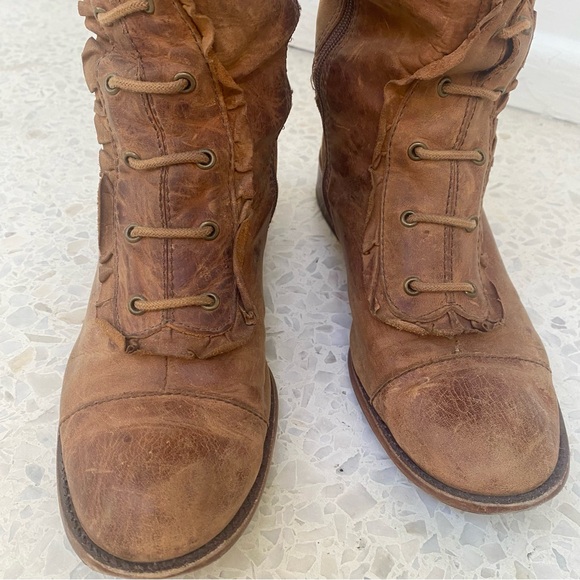 Anthropologie Distressed Leather Riding Boots Lace Ruffle Brown 6 1/2 (defect) - Picture 8 of 14